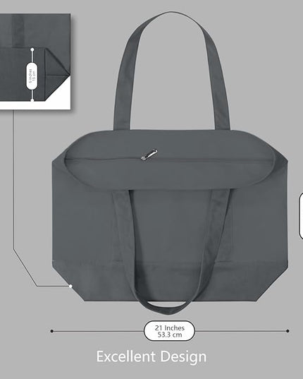 TOPDesign 1-Pack Canvas Tote Bag with an External Pocket, Reusable Grocery Shopping Bag, Top Zipper Closure, Daily Essentials (Grey)