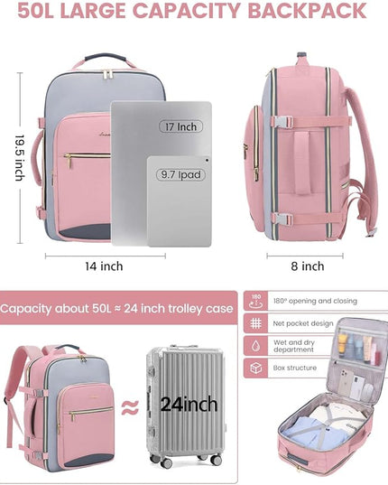 LOVEVOOK 50L Travel Backpack for Women & Men, Airline Approved Carry On Luggage with 3 Packing Cubes, TSA Overnight Bags, Waterproof Personal Item Bag, Weekender Essentials Backpacks fits 17" Laptop