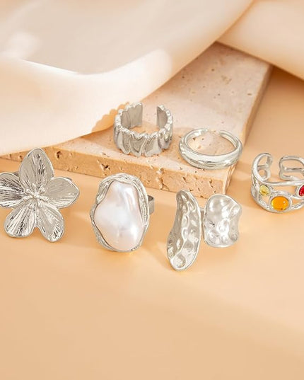 Chunky Rings for Women Adjustable Thick Rings Set Trendy Statement Stackable Ring for Women Chunky Jewlery Irregular Dome Flower Finger Knkuckle Thumb Ring