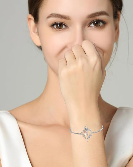 TOUPOP Gifts for Women Rose Heart Initial Bracelet 925 Sterling Silver Butterfly Letter Link Bracelet Love Jewelry Valentines Day Birthday Gifts for Her Wife Girlfriend Mom