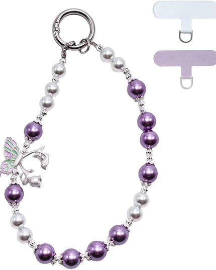 Korean-Style Pearl Butterfly Phone Charm - Luxe Hands-Free Elegance, Universally Compatible with iPhone & Android, Radiating Timeless Charm, Purple