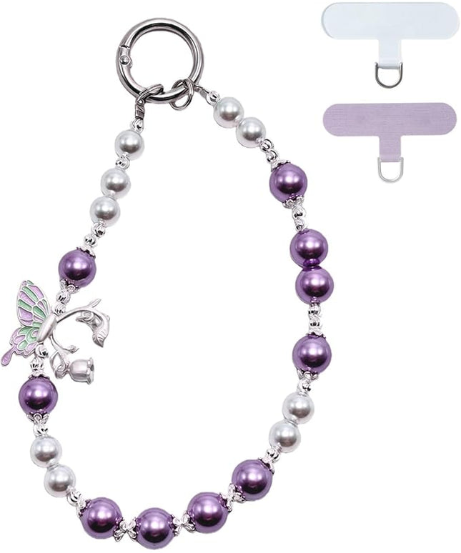 Korean-Style Pearl Butterfly Phone Charm - Luxe Hands-Free Elegance, Universally Compatible with iPhone & Android, Radiating Timeless Charm, Purple