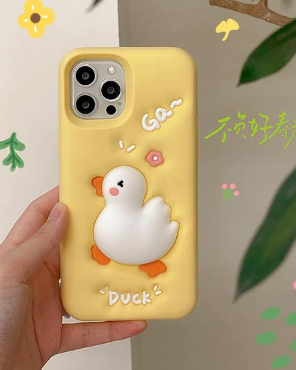 Case Compatible with iPhone 16,Cute 3D Kawaii Funny White Duck Cartoon Cover with Keychain Soft Silicone Gel Drop Protector Women Girls