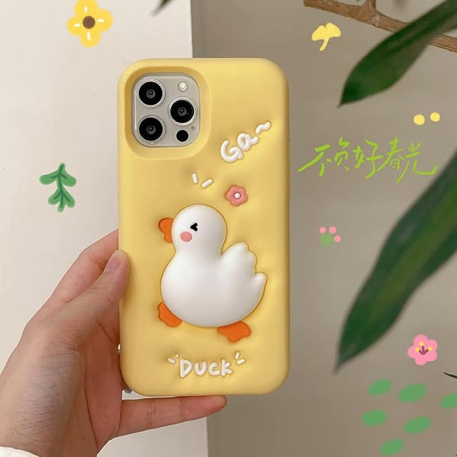 Case Compatible with iPhone 16,Cute 3D Kawaii Funny White Duck Cartoon Cover with Keychain Soft Silicone Gel Drop Protector Women Girls