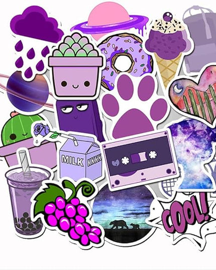 Girl's Purple Aesthetic Waterproof Stickers - 50 PCS for Water Bottle, Laptop, Phone - Cute Designs for Teens and Kids