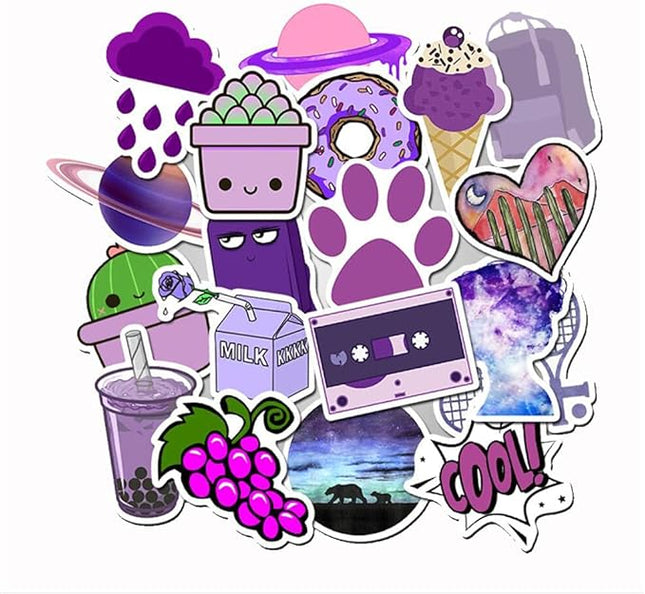 Girl's Purple Aesthetic Waterproof Stickers - 50 PCS for Water Bottle, Laptop, Phone - Cute Designs for Teens and Kids