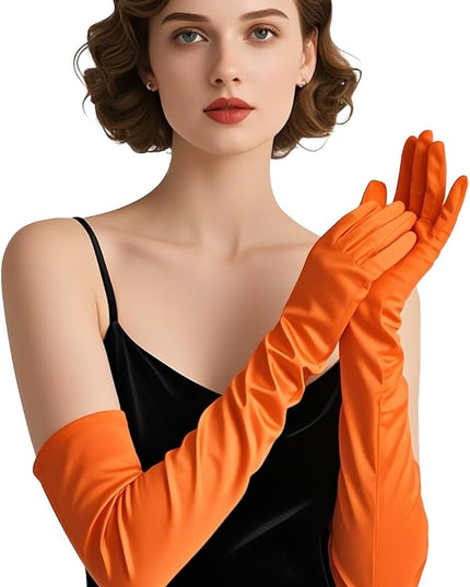 THARAHT Women Long Gloves with Satin Elbow Length for 1920s Opera Tea Party Costumes Bridal Evening Dress