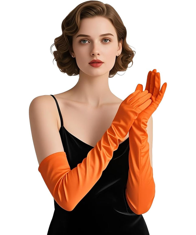 THARAHT Women Long Gloves with Satin Elbow Length for 1920s Opera Tea Party Costumes Bridal Evening Dress