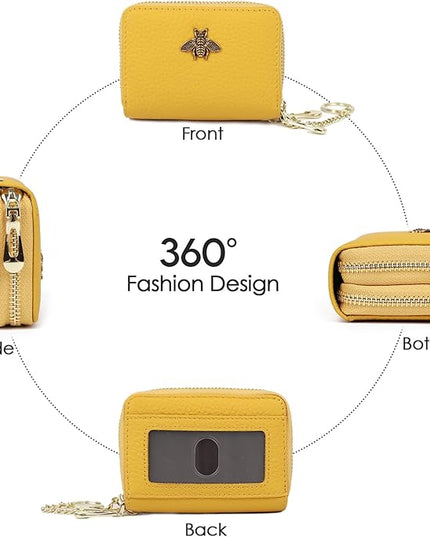 imeetu RFID Credit Card Holder, Small Leather Zipper Card Case Wallet for Women