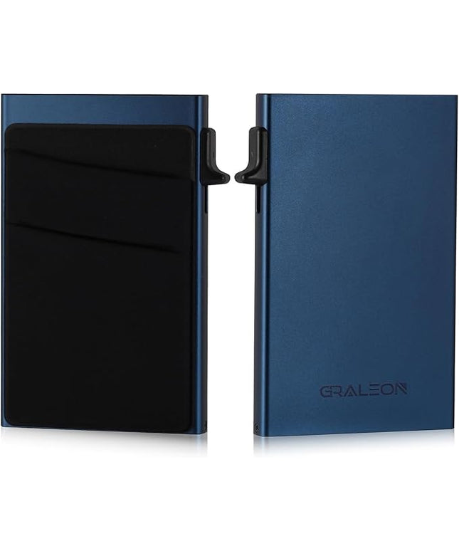 Slim Card Holder Wallet for Men with 12 Card Slots,RFID Blocking Pop Up men's wallet,Metal Wallet with Superelastic Material Expandable Front Pocket Perfectly holds cards,bills,and coins(blue)