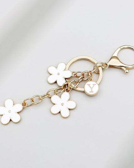Cute Initial Letter Keyring for Women Girls Nice Flower Keychains for Handbag Backpack