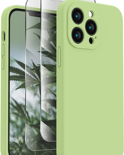 FireNova Designed for iPhone 13 Pro Max Case, Silicone [Camera Protection] Phone Case with [2 Screen Protectors], Soft Anti-Scratch Microfiber Lining Inside, 6.7 inch, Tea Green