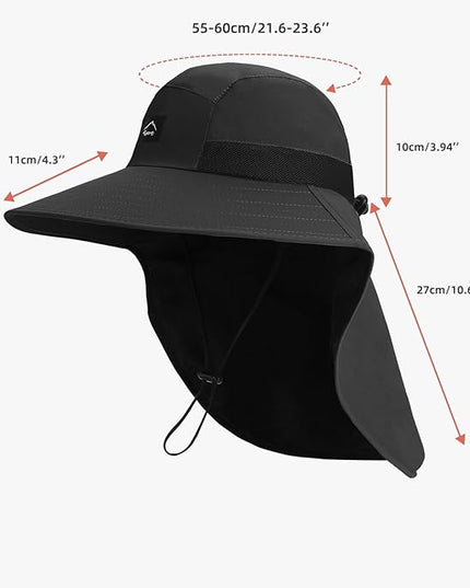 Rosoz Outdoor Sun Hat for Men Women, UPF50+ Protection Safari Cap Wide Brim Mesh Fishing Hat with Neck Flap Beach Garden