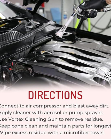 HI-TECH Vortex II Air Cleaning Gun – Pro Auto Detailing Tool for Deep Cleaning Interiors & Exteriors – Uses Air Compressor – Blasts Dust, Dirt & Grime Fast