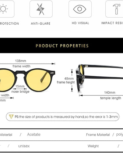 Gleyemor Vintage Polarized Sunglasses for Men Round Sunglasses UV400 Protection Retro Hand-crafted Acetate Frame