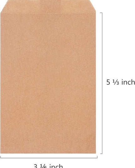 Quotidian Brown Flat Small Greaseproof Kraft Paper Bags 3" x 5" (8 x 13.3cm) Pack of 100 - Bakery Cookies Treat Candies Wedding
