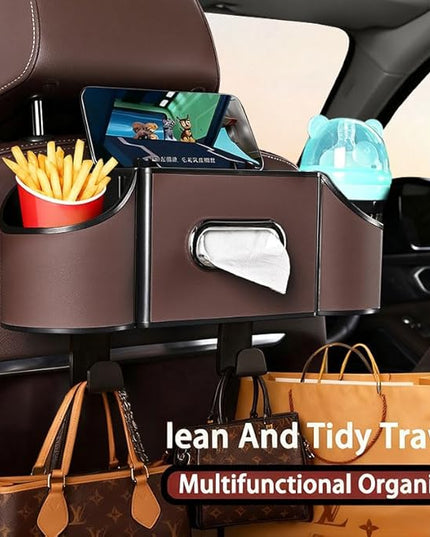 Back Seat Car Organizer,4 in 1 Multifunctional Car Back Seat Storage Box with Drink Cup Holder Tissue Box, for Hold Phone,Snacks, Drinks, Handbag