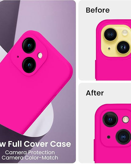 FireNova Designed for iPhone 14 Case, Silicone Upgraded [Camera Protection] Phone Case with [2 Screen Protectors], Soft Anti-Scratch Microfiber Lining Inside, 6.1 inch, Hot Pink