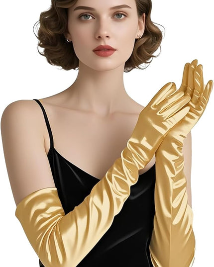 THARAHT Women Long Gloves with Satin Elbow Length for 1920s Opera Tea Party Costumes Bridal Evening Dress