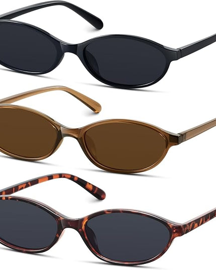 KUGUAOK Retro Oval Sunglasses for Women 90s Design Small Cat Eye Sun Glasses UV Protection Y2k Trendy Narrow Shades