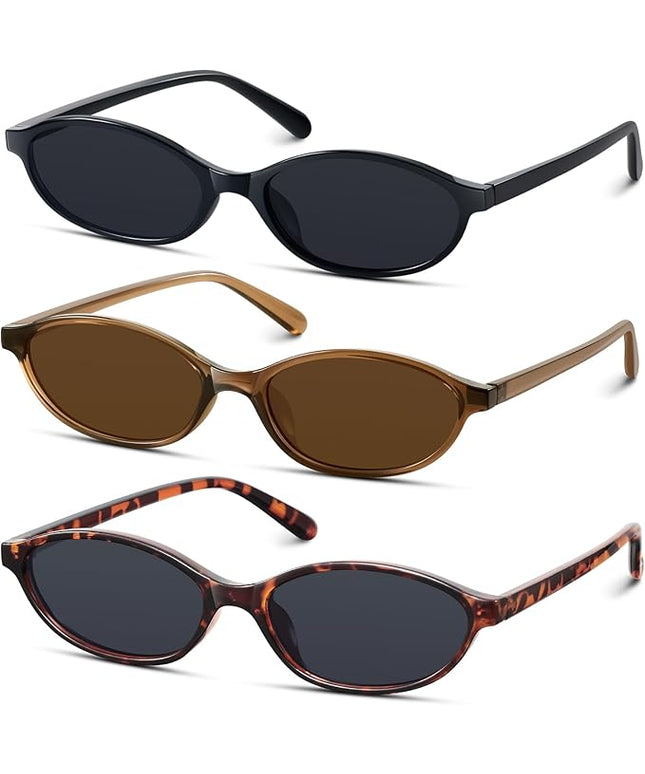 KUGUAOK Retro Oval Sunglasses for Women 90s Design Small Cat Eye Sun Glasses UV Protection Y2k Trendy Narrow Shades
