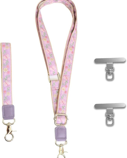 LEMEDE Wrist Keychain and Adjustable Phone Lanyard, Silver Hook Phone Crossbody Strap with 360° Rotating Phone Pads