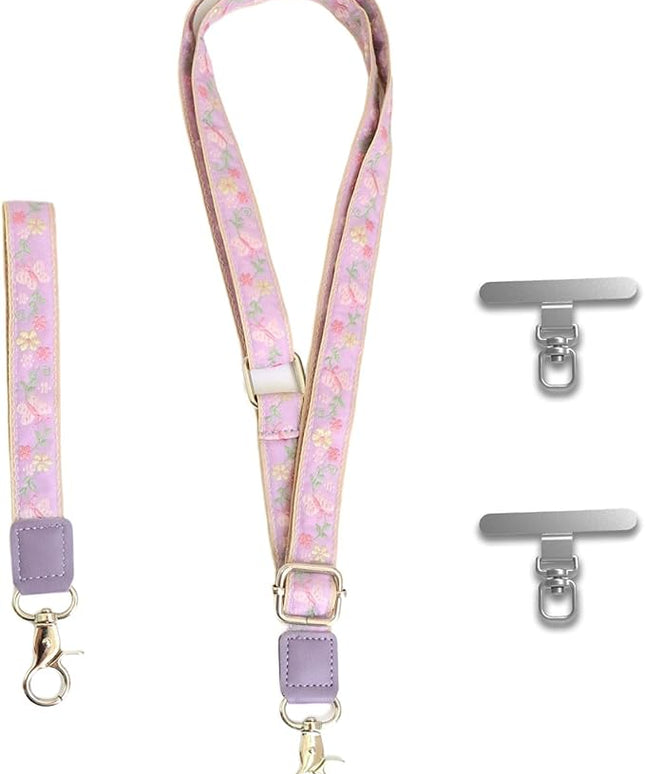 LEMEDE Wrist Keychain and Adjustable Phone Lanyard, Silver Hook Phone Crossbody Strap with 360° Rotating Phone Pads