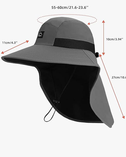 Rosoz Outdoor Sun Hat for Men Women, UPF50+ Protection Safari Cap Wide Brim Mesh Fishing Hat with Neck Flap Beach Garden