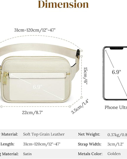 S-ZONE Fanny Packs for Women, Genuine Leather RFID Blocking Crossbody Bags Purses, Sling Waist Bag, Fashionable Chest Bag, Gifts Travel Running Adjustable Strap Men
