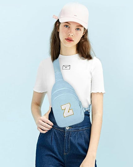 Viverte Small Corduroy Sling Bag Initial Crossbody Bag Fanny Pack for Girls Personalized Birthday Gifts for Teen Girls Gifts