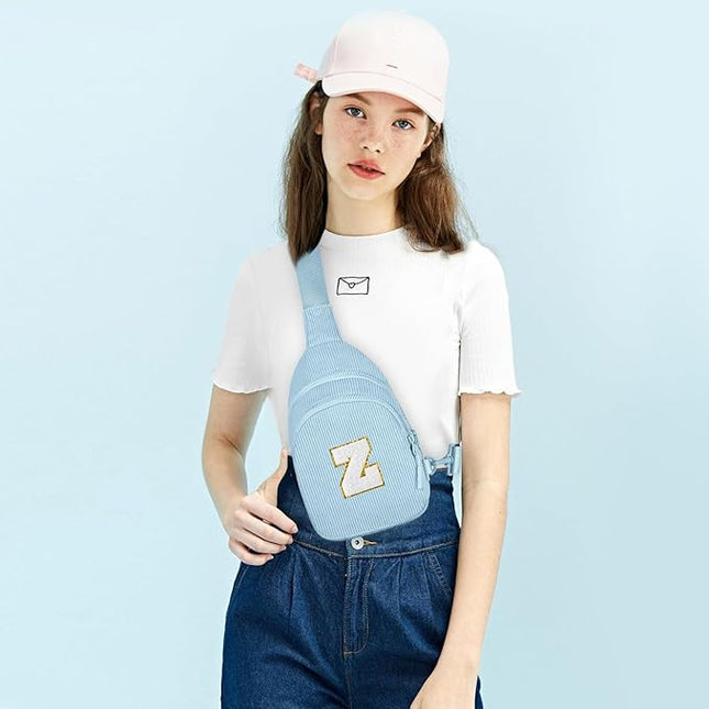 Viverte Small Corduroy Sling Bag Initial Crossbody Bag Fanny Pack for Girls Personalized Birthday Gifts for Teen Girls Gifts