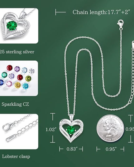 CDE Forever Love Heart Necklaces for Women, Wedding Anniversary, Birthday Mothers Day Christmas Day Gifts for Mom, Mother, Wife, friend, S925 Silver Jewelry with Birthstone Pendant