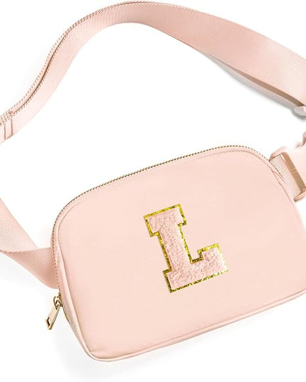 Gitus Gifts for 8 9 10 11 12 Year Old Girls Belt Bag Fanny Pack Crossbody Bags with Initial Letter Patch Cute Stuff Birthday Gifts for Teen Girls Women Personalized Trend Stuff (Coral Pink-L)