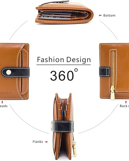 ANDOILT Wallets for Women Genuine Leather Small Bifold Wallet RFID Blocking Card Case Purse with ID Window Coin Pocket | Small, RFID Blocking, Card Case, Purse, with ID Window, Coin Pocket