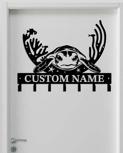 Casebrick Custom Sea Turtle Metal Wall Hooks,Key Holder-Personalized Iron Wall Decor for Keys, Coats & Home Organization (Black, Handmade,Decorative for Entryway, Beach,Bedroom,Office) (Style H)