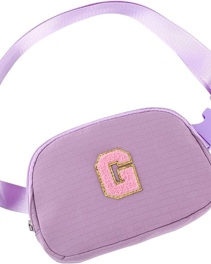 Glratn Initial Letter Patch Belt Bag Fanny Pack Crossbody Bag for Girls, Birthday Gifts for 4 5 6 7 8 9 10 11 12 13 Year Old Girls,Easter Purse Gifts for Teens Kids (Purple-G)