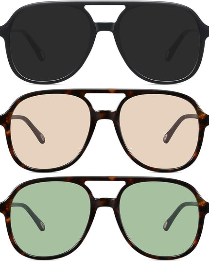 MEETSUN Retro Oversized Aviator Sunglasses for Women Men Trendy 70s 80s Vintage Square Aviators 3 Pack UV400