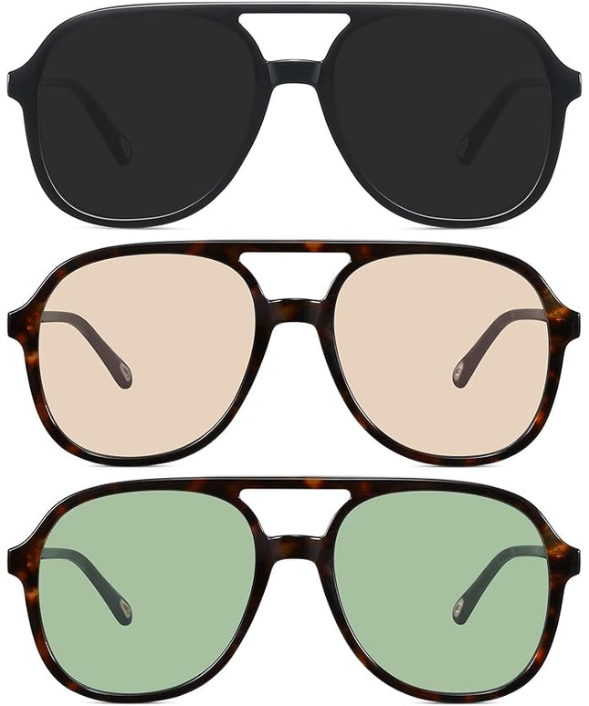 MEETSUN Retro Oversized Aviator Sunglasses for Women Men Trendy 70s 80s Vintage Square Aviators 3 Pack UV400