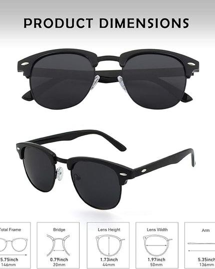 GQUEEN Classic Horn Rimmed Semi Rimless Polarized Sunglasses for Men Women GQO6