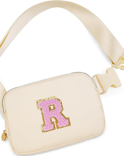 Uygafly Belt Bag Fanny Pack Crossbody Bags with Initials Letter Patch Cute Stuff Birthday Gifts for Teenager Girls Trendy Stuff for Teens | Khaki,R