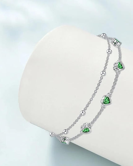 Dorunmo 925 Sterling Silver Heart Birthstone Anklet Bracelets for Women Best Mother's Day Birthday Jewelry for Wife Girlfriend Mom Daughter Her
