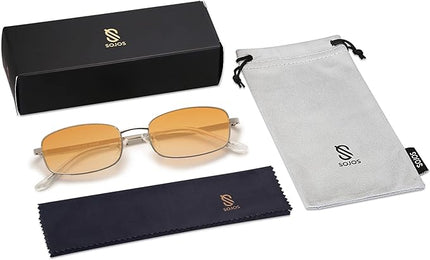 SOJOS Small Trendy Rectangle Sunglasses Womens Mens, Retro 80s 90s Y2k Chic Narrow Thin Skinny Sunnies SJ1187