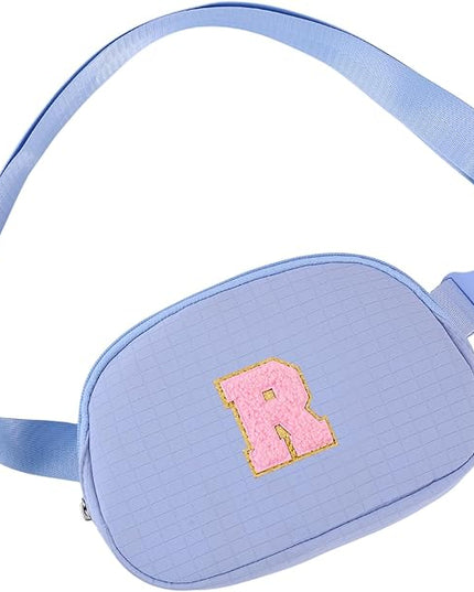 Glratn Initial Letter Fanny Pack for Girls,Patch Belt Bag,Toddler Crossbody Bags，Gifts for 3 4 5 6 7 8 9 10 11 12 Year Old Teens Kids,Christmas Graduation Gifts for Teen Girls .(Blue-R)