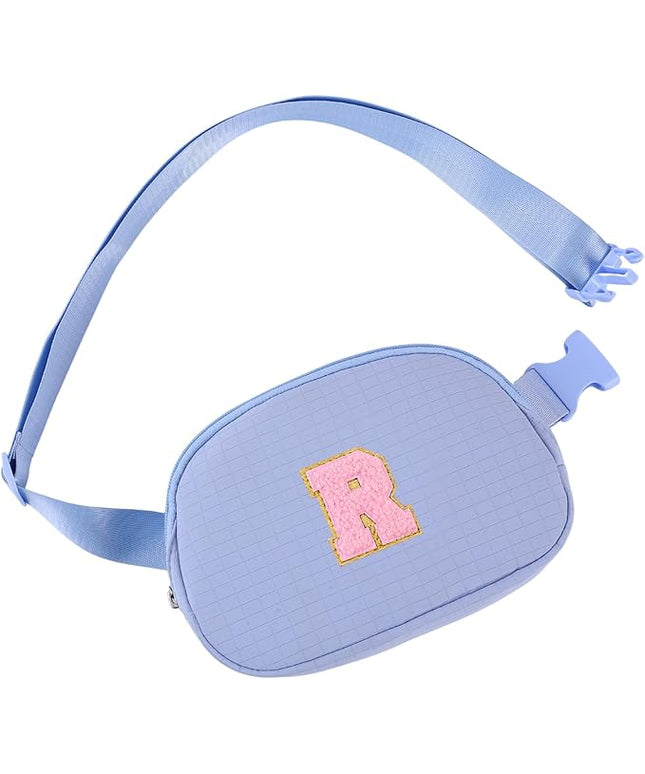 Glratn Initial Letter Fanny Pack for Girls,Patch Belt Bag,Toddler Crossbody Bags，Gifts for 3 4 5 6 7 8 9 10 11 12 Year Old Teens Kids,Christmas Graduation Gifts for Teen Girls .(Blue-R)
