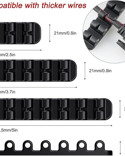 SOULWIT Upgraded Cable Holder, Cable Management Cord Organizer Clips Silicone Self Adhesive for Desktop USB Charging Cable Power Cord Bedside Wire PC Office Home (3/5/7 slot,Black)