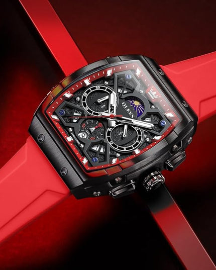 OLEVS Watches for Men Casual Luxury Large Face Multifunctional Chronograph Men's Watches Durable Silicone/Nylon Strap 3ATM Waterproof Men Watch Date Moon Phase Analog Quartz Watch Reloj para Hombre