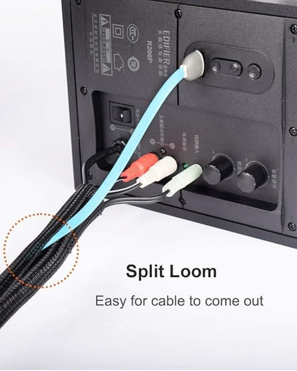 ZhiYo 6.6ft - 1.2 inch Cable Sleeve, Cord Wrap Wire Protector Tubing for Pets, PC Cable Wrap, Computer Cable Management Sleeve - Black