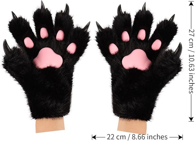 HAOAN Wolf Paw Gloves Faux Fur Cat Fingerless Mittens Winter Warm Cosplay Halloween Fancy Party Costume Accessories