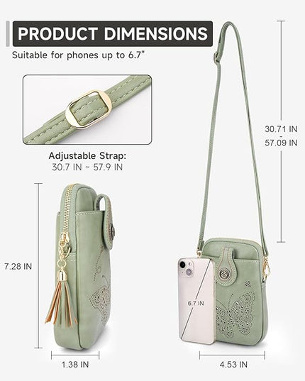 Small Crossbody Bags for Women, Lightweight Mini Cute Cell Phone Purse for Women with Tassel Shining Butterfly