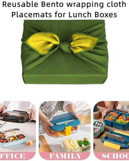 Furoshiki Japanese Wrapping Cloth Eco Gift Wrap Paper Reversible Eco-bag for Christmas birthday Gift Bento Lunch Cake Wine Bottle Box Kimono Cover (Forest Green and Light Yellow, 27.6 x 27.6 inches)